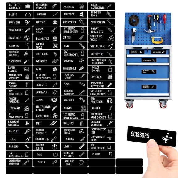 90Pcs Magnetic Toolbox Labels Reusable Tool Box Organizer Labels Magnetic Force and Easy to Read for Toolboxes Drawers Cabinets