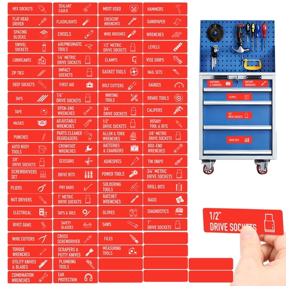 90Pcs Magnetic Toolbox Labels Reusable Tool Box Organizer Labels Magnetic Force and Easy to Read for Toolboxes Drawers Cabinets
