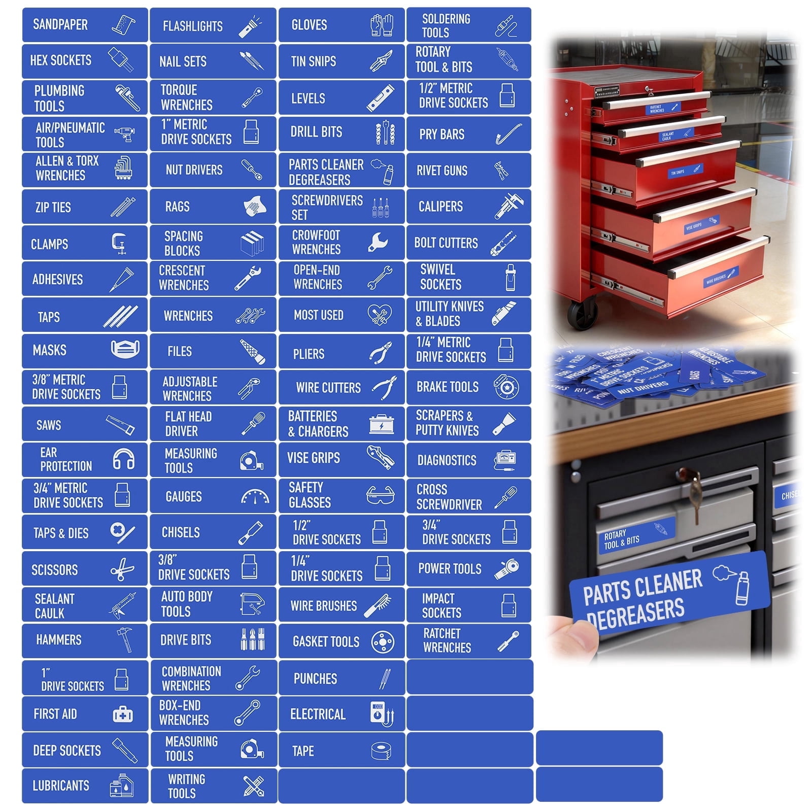 Magnetic Toolbox Labels, 90 Pcs Tool Chest Organizer Labels for Tool ...