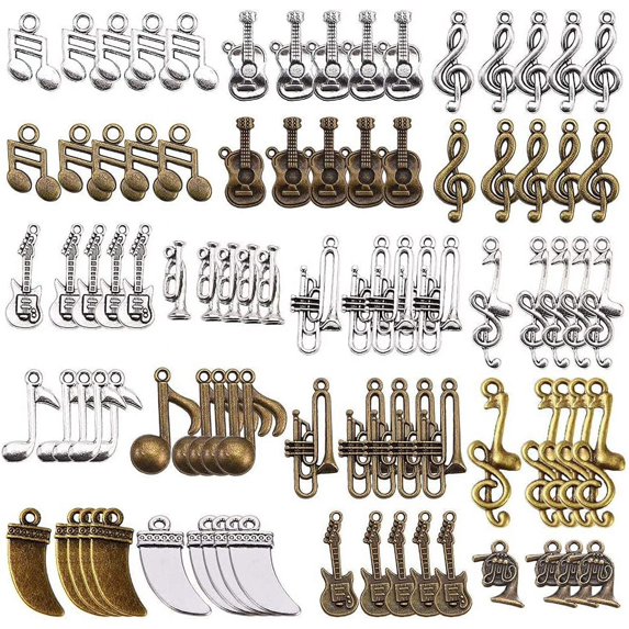SUNNYCLUE 90Pcs Music Charms Musical Instrument Notes Symbols Pendant Connector DIY Jewelry Making Bracelets Necklace Lead Free & Nickel Free