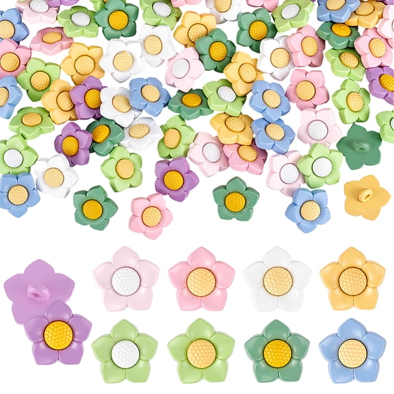 90Pcs Resin Sewing Buttons 9 Color Flower Coat Buttons with Loop DIY