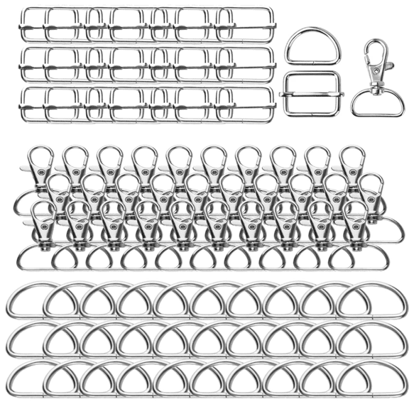 90Pcs Swivel Snap Hooks, Sliding Buckles and D Rings for Lanyard and Sewing Projects