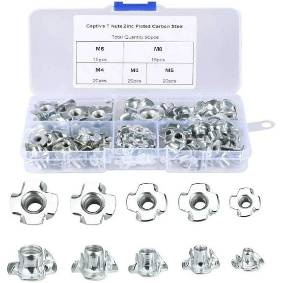 90Pcs T Nuts Wood T Nuts M3/M4/M5/M6/M8 Nuts For Woodworking Furniture