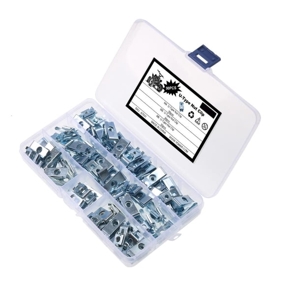 90Pcs U Shaped Sheet Metal Nut Clip Sturdy Zinc Alloy for Auto Parts Assembly