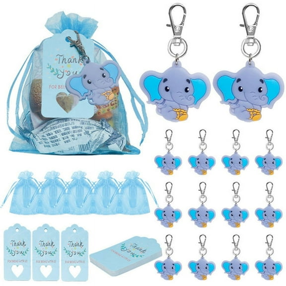 90Pcs/set Baby Shower Return Favors Elephant Keychains Organza Bags for Party
