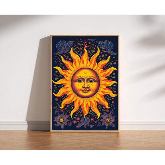90S Celestial Sun Poster Whimsigoth Home Decor, Unframed Paper Poster 24x36in