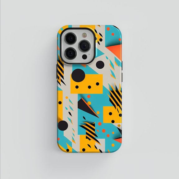 90S Memphis Pattern Abstract Geometric Tough Phone Case, Dual-Layer Protective Cover for iPhone