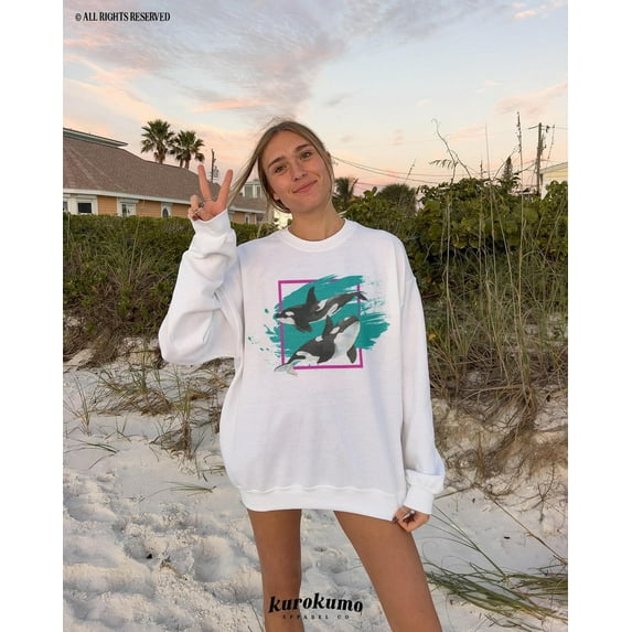 90S Orca Whale Sweatshirt Retro Environmental Graphic Crew Neck Sweatshirt Ocean Conservation Indie Crewneck Vintage Y2K Environment Sweater TSHIRT All Size S-5XL