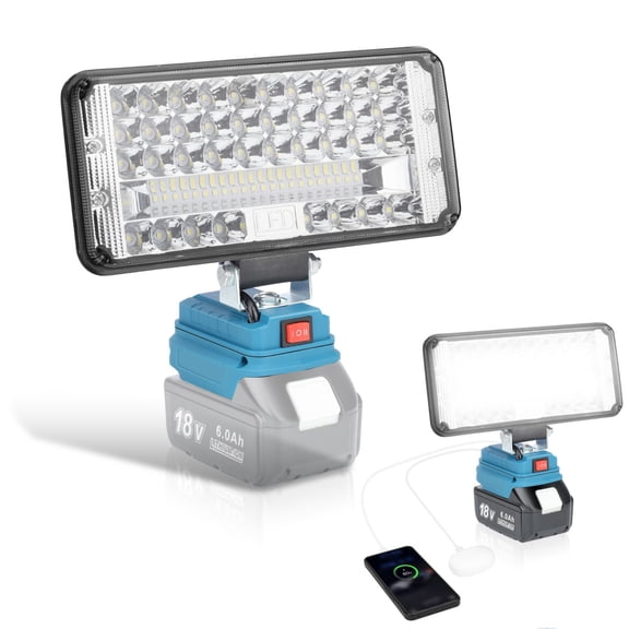 90W 18V LED Work Light Flashlight for Makita 18V LXT Battery with Two USB Ports