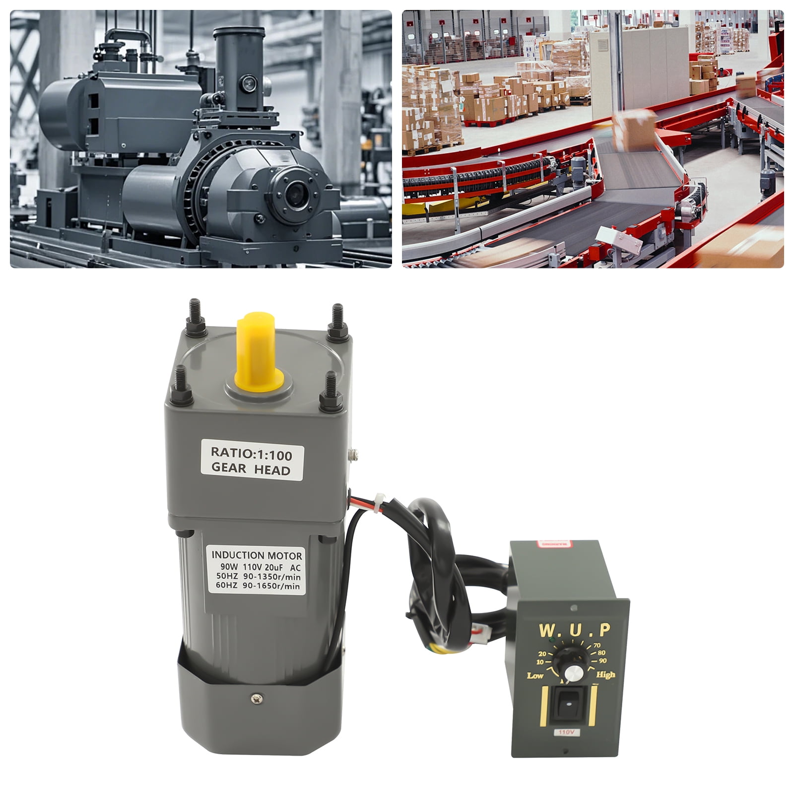 90W AC Gear Motor Electric Variable+Speed Controller Single-phase 1:100 ...