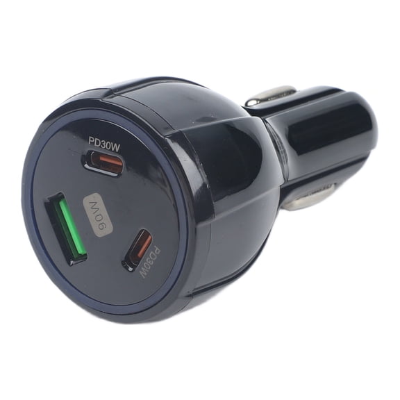 90W Car Charger Adapter with Dual USB-C PD 30W and USB-A QC 30W Ports, 3.1A Fast Charging, Intelligent Safety Protection, for Multiple Devices, ABS+PC Black/Whit(Black)
