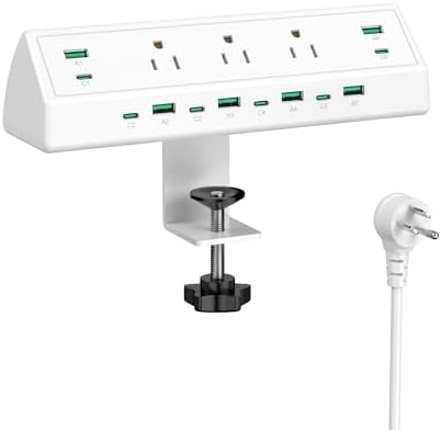 VILONG Desk Edge Power Strip With 4 Outlets & 4 USB Ports - 6.5ft Cord, Clamp Mount