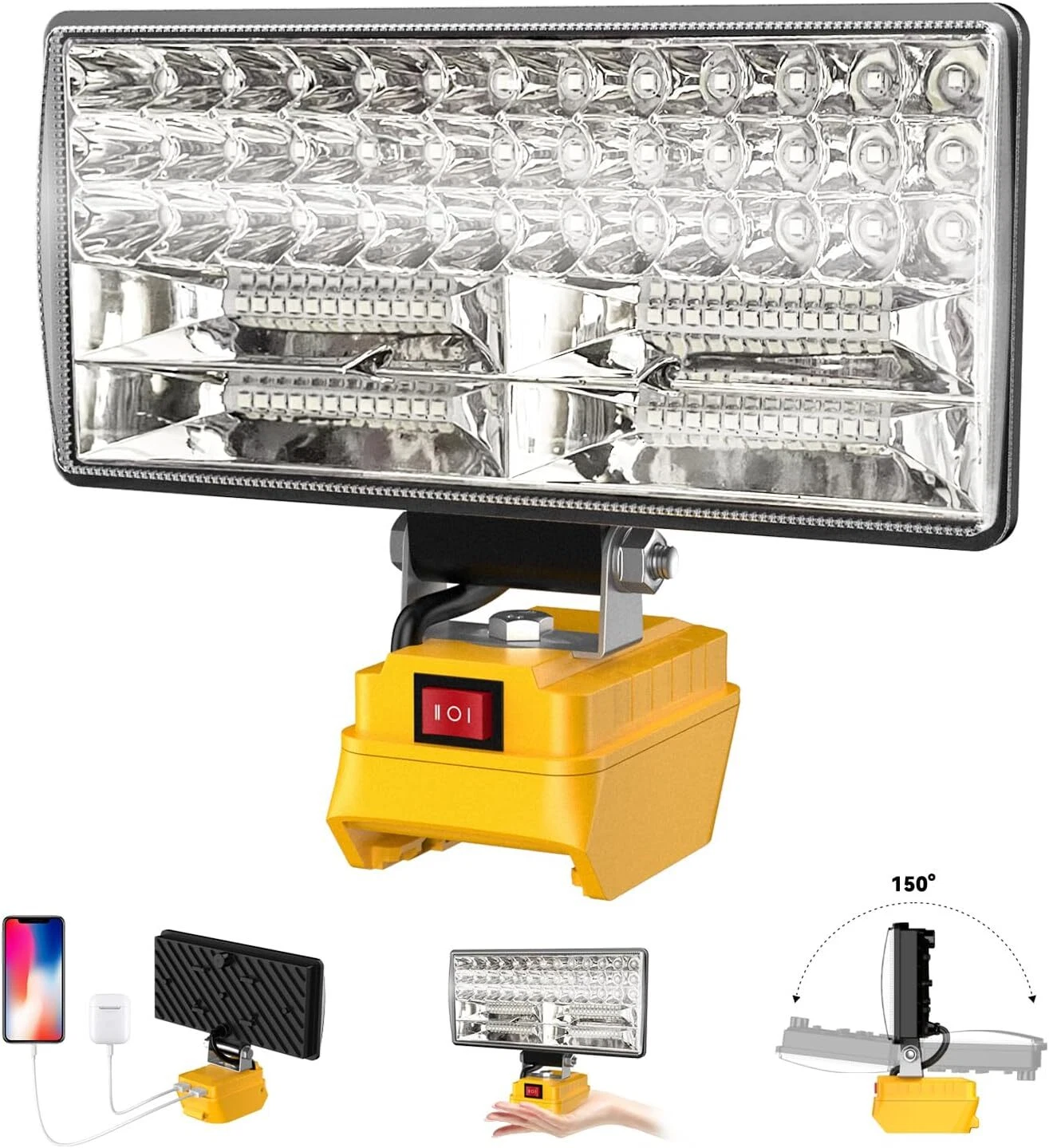 90W LED Work Light for Dewalt 20V Battery Flood Light Camping Lamp Spotlight