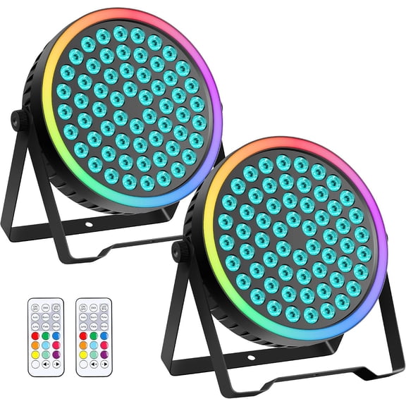 90W RGB Stage Par Lights with Ambient Light Strip - Layer Halo Effect, DMX512 & Sound Activation, 60 LEDs Uplight for Wedding Party DJ Church Concert Indoor (2 Pack)