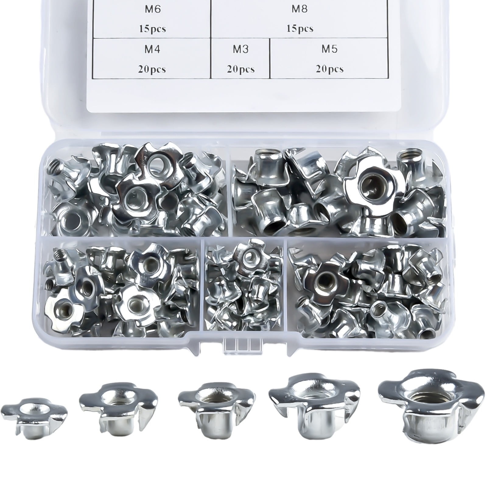 90X T Nuts Four Pronged Tee Nuts Zinc Plated Blind Nut Captive M3 M4 M5