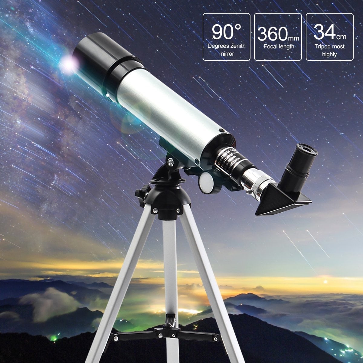 90X Telescope for Kids Beginners Adults,360mm Astronomy Refractor Telescope with Adjustable Tripod - Perfect Telescope Gift for Kids