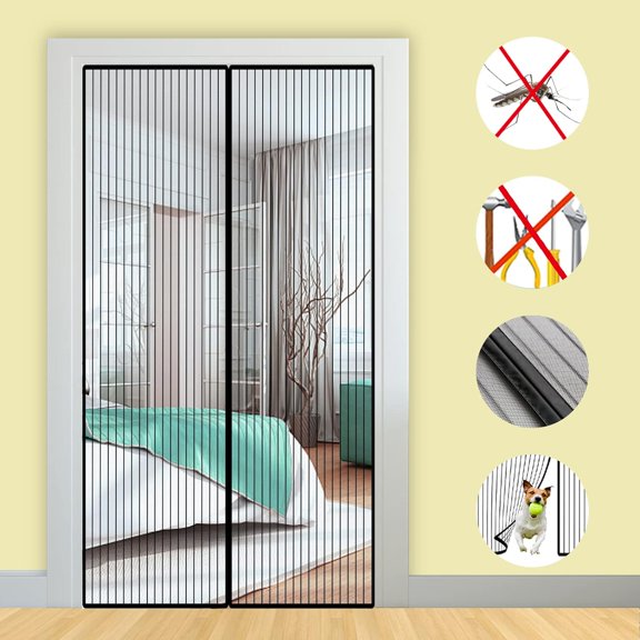 90X220Cm Automatic Closing, Fly Proof Curtain Made Of Very Dense Fine Mesh, No Tool Installation Required, With Balcony Living Room Door Tape, Black
