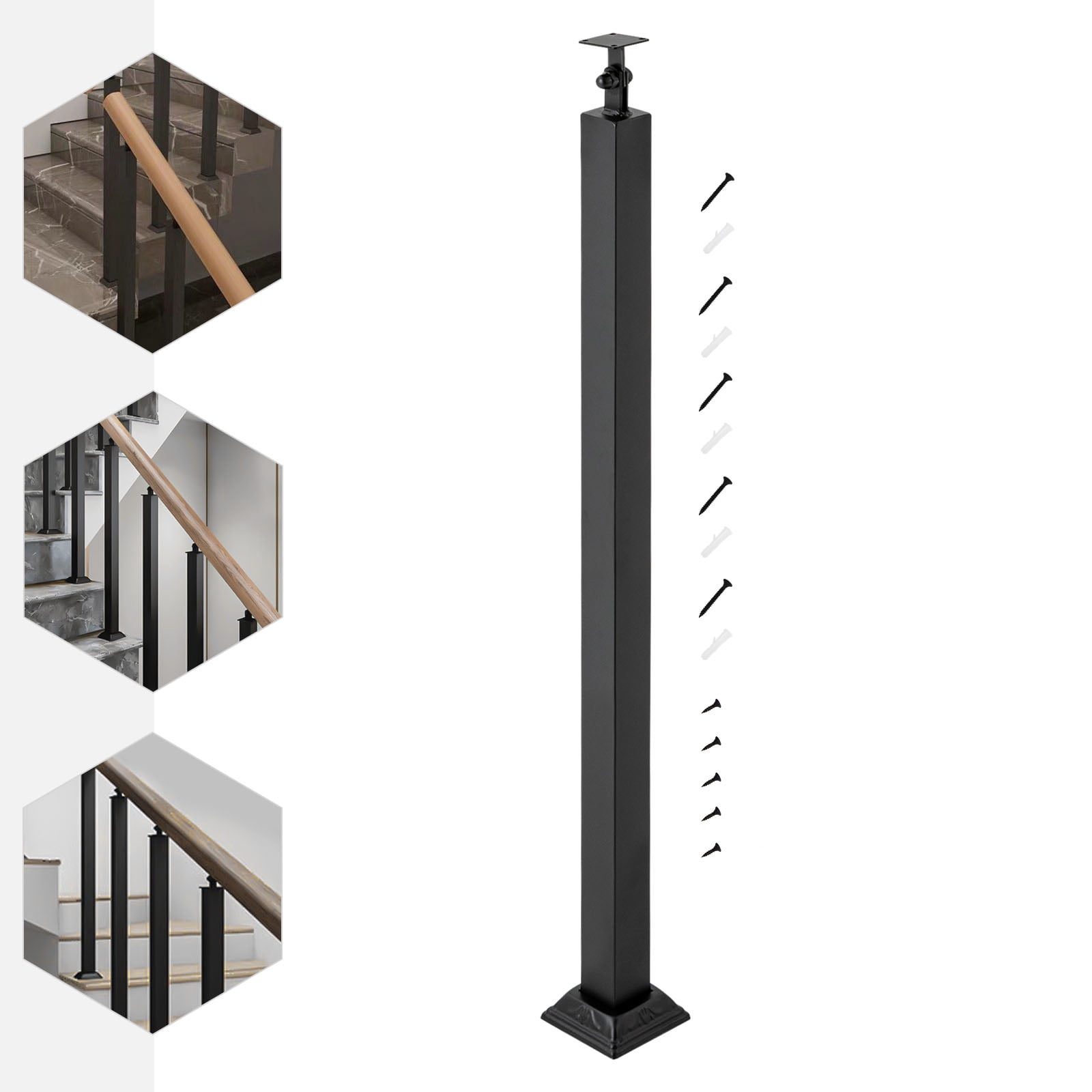 90cm/ 35.43in Stair Balusters Post, Black Square Metal Railing Spindles ...