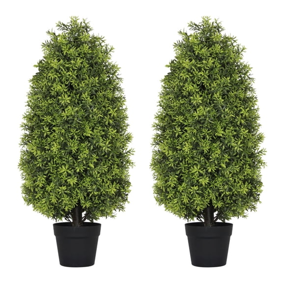 90cm Artificial Boxwood Cone Tree Faux Shrub for Outdoor Planter and Entryway Dcor 2pcs/set