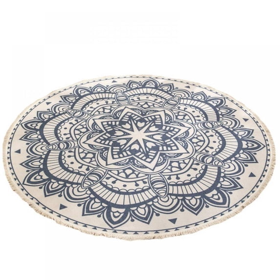 90cm Boho Mandala Bedroom Circle Rug, Small Meditation Bohemian Round Carpet, Cute Kids Playroom Mat, Cotton Woven Circular Rug