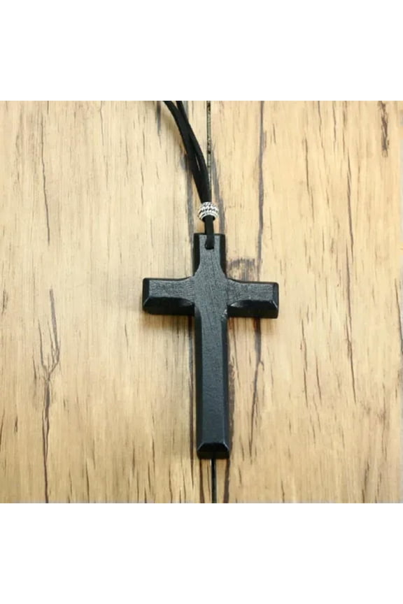 90cm Brown/Black Wood Cross 48mm*84mm Pendants Men's Handmade Gift Rope Necklace