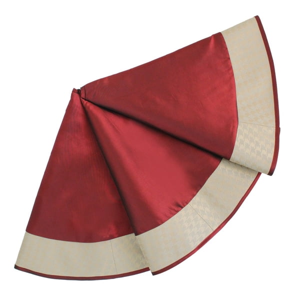 90cm Luxurious Faux Silk Jacquard Gold Houndstooth Design Border Christmas Tree Skirt Burgundy