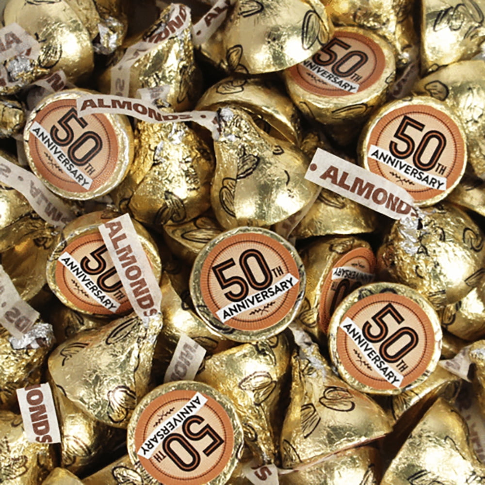 85 pcs 50th Anniversary Hershey's Almond Kisses Milk Chocolate (85 Candies + 1 Sheet Stickers) - Assembly Required - by Just Candy