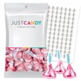 thumbnail image 1 of 90ct Pink Foil Kisses Milk Chocolate Candy Plus Exclusive Celebrate Kiss Stickers by Just Candy, 1 of 6