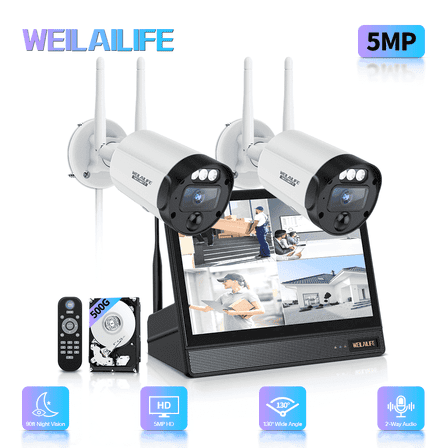 【90ft Super Night Vision】 Outdoor Wireless Security Camera System, Home Wi-Fi Video Surveillance & Security Cameras Systems with 10.1'' Monitor NVR
