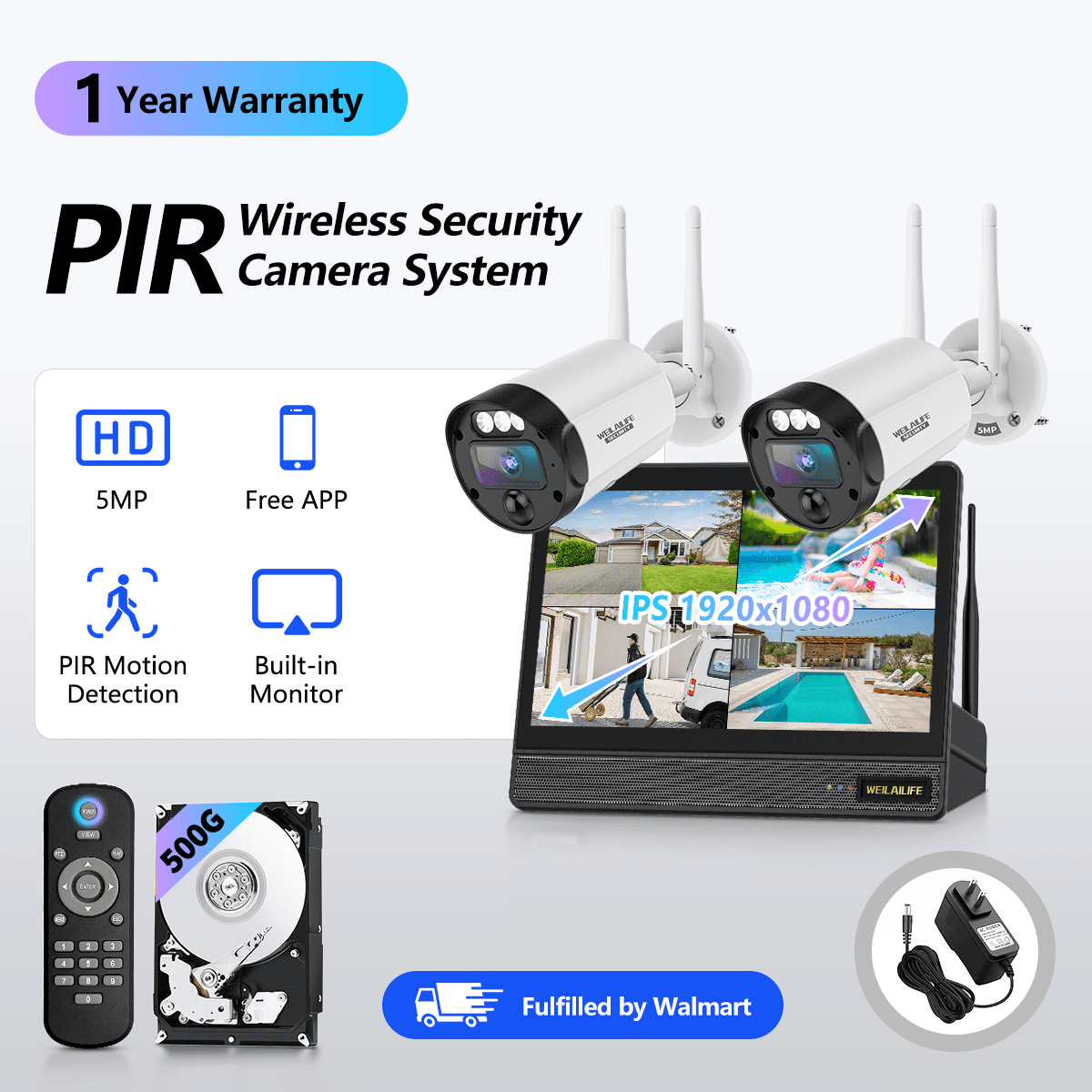 【90ft Super Night Vision】 Outdoor Wireless Security Camera System, Home Wi-Fi Video Surveillance & Security Cameras Systems with 10.1'' Monitor NVR