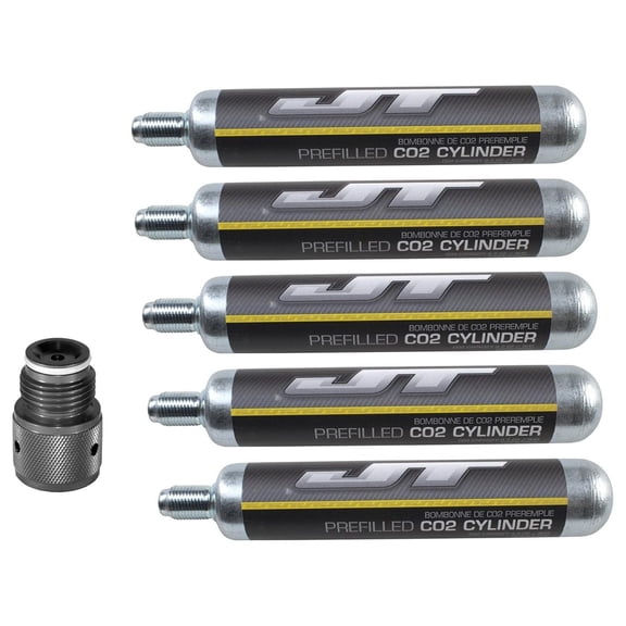 90g CO2 Cartridges 5-Pack for Paintball - 88g Airsource Adapter Included - High Pressure Cylinders for Paintball Guns, Airsoft, & More - Reliable Power Source