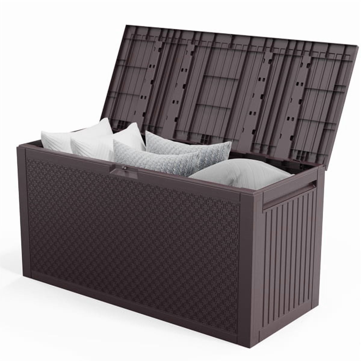 90gal Outdoor Garden Plastic Storage Deck Box Chest Tools Cushions Toys Lockable Seat