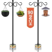 90inch Double Shepherds Hooks for Outdoor, Heavy Duty Bird Feeder Pole with 5 Base Prongs, Adjustable Garden Hanging Holder for Bird Feeders, Lanterns, Plant Hanger Stands, Weddings Decor