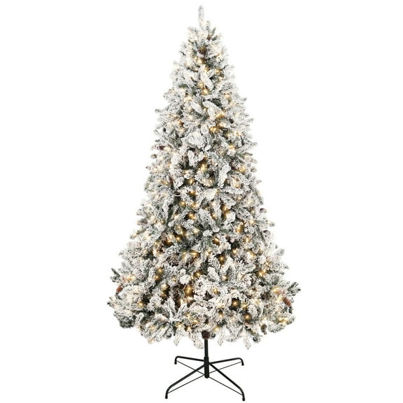 Sierah Style 7.5FT Pre-Lit White Fir Christmas Tree | Artificial Snow Flocked , with 400 UL Listed Clear Lights and 1336 Branch tips | Indoor Outdoor Home Office Decoration | Stable Metal Bracket