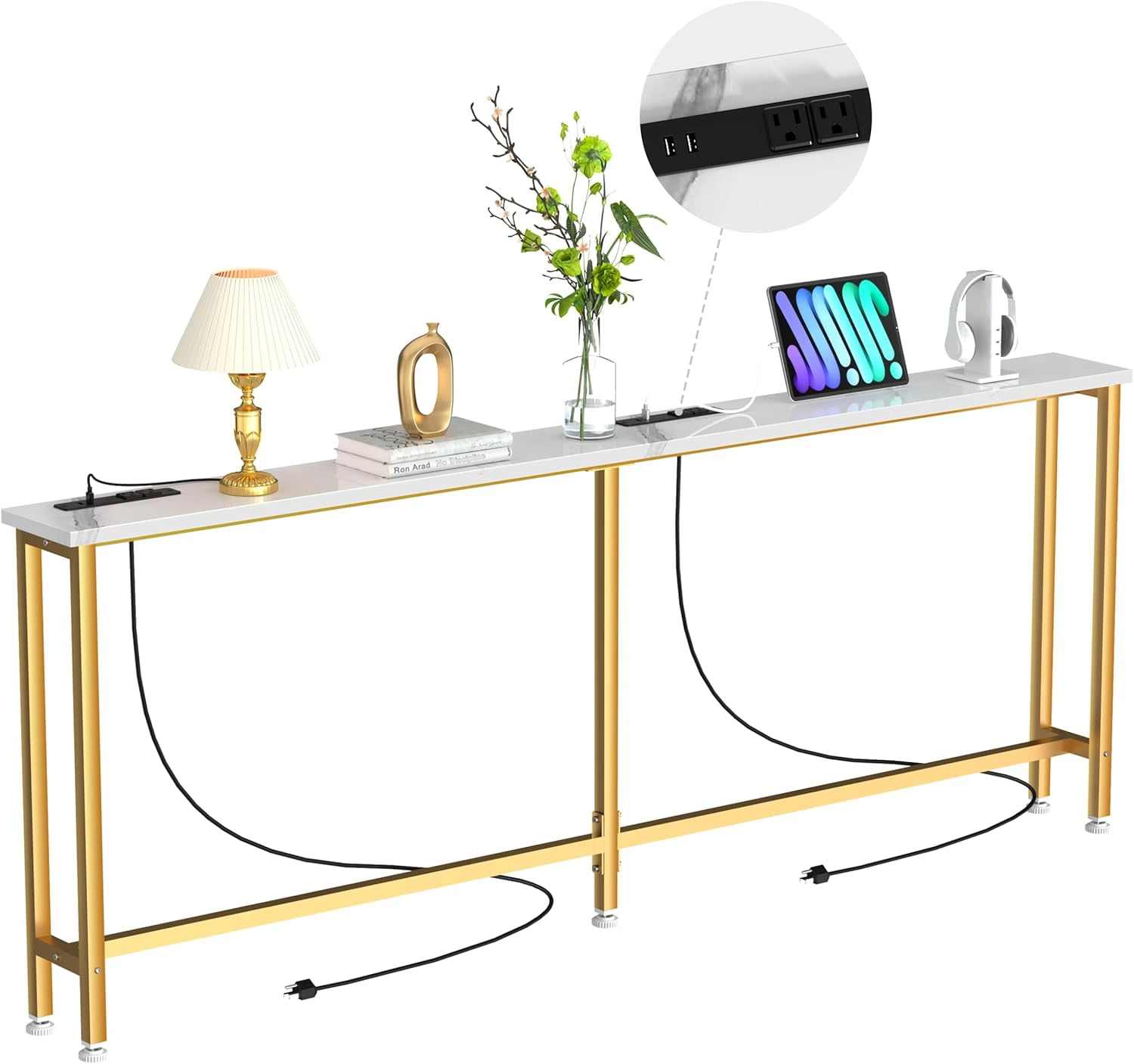 90inch console table with outlet, sofa table with charger,skinny ...