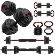 90lbs Free Weight Set with Connector, 5 in1 Dumbbells Set Used as Barbell, Kettlebells, Push up Stand, Fitness Exercises for Home Gym Suitable Men/Women