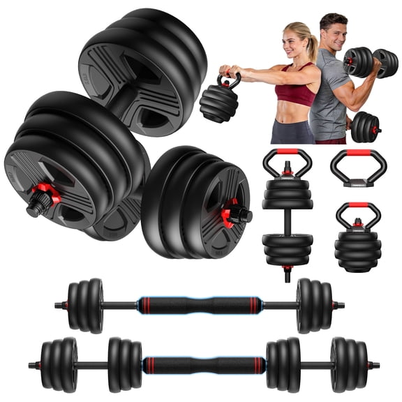 90lbs Free Weight Set with Connector, 5 in1 Dumbbells Set Used as Barbell, Kettlebells, Push up Stand, Fitness Exercises for Home Gym Suitable Men/Women