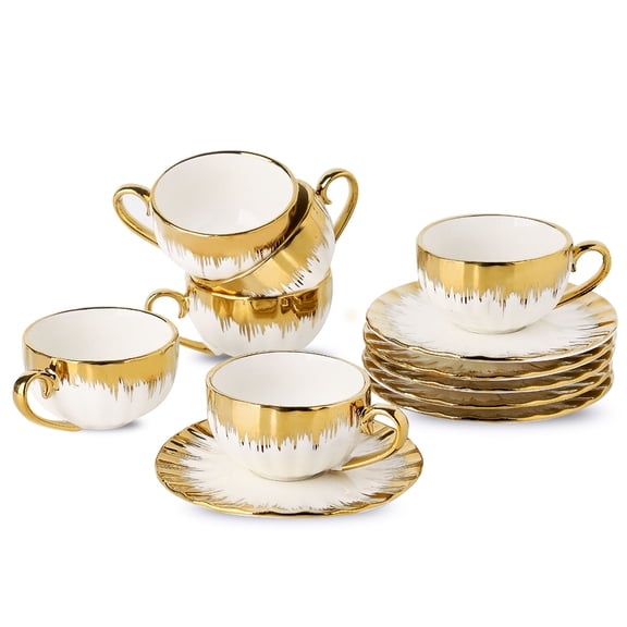 90ml Le Tao Tao tea cup and saucer set, espresso cup, tea cup set, cappuccino cup, 6 pieces,White