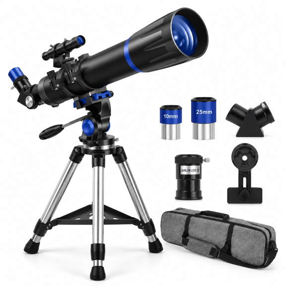 90mm Aperture 800mm Refractor Telescope with Phone Adapter and Stainless Tripod