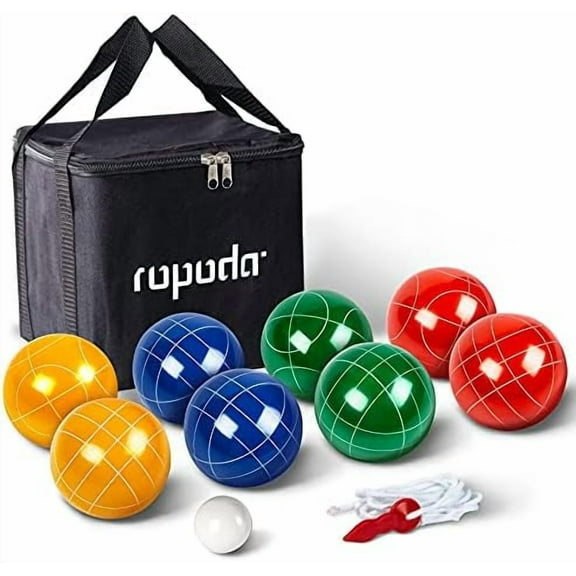 90mm Bocce Ball Set with 8 Polyresin Balls, Pallino, Case and Measuring Rope for Backyard/Lawn/Beach/Outdoor, Resin Bocce Ball for Kids Teens Beginners(2 to 8 Players)
