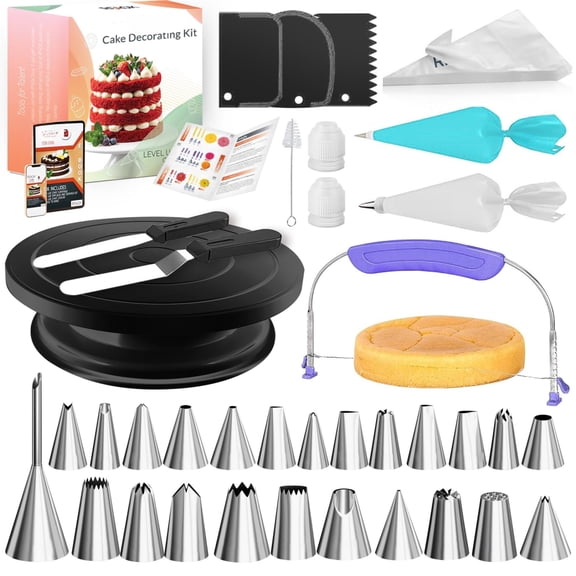 90pc Cake Decorating Kit with Leveler, Baking Supplies Set