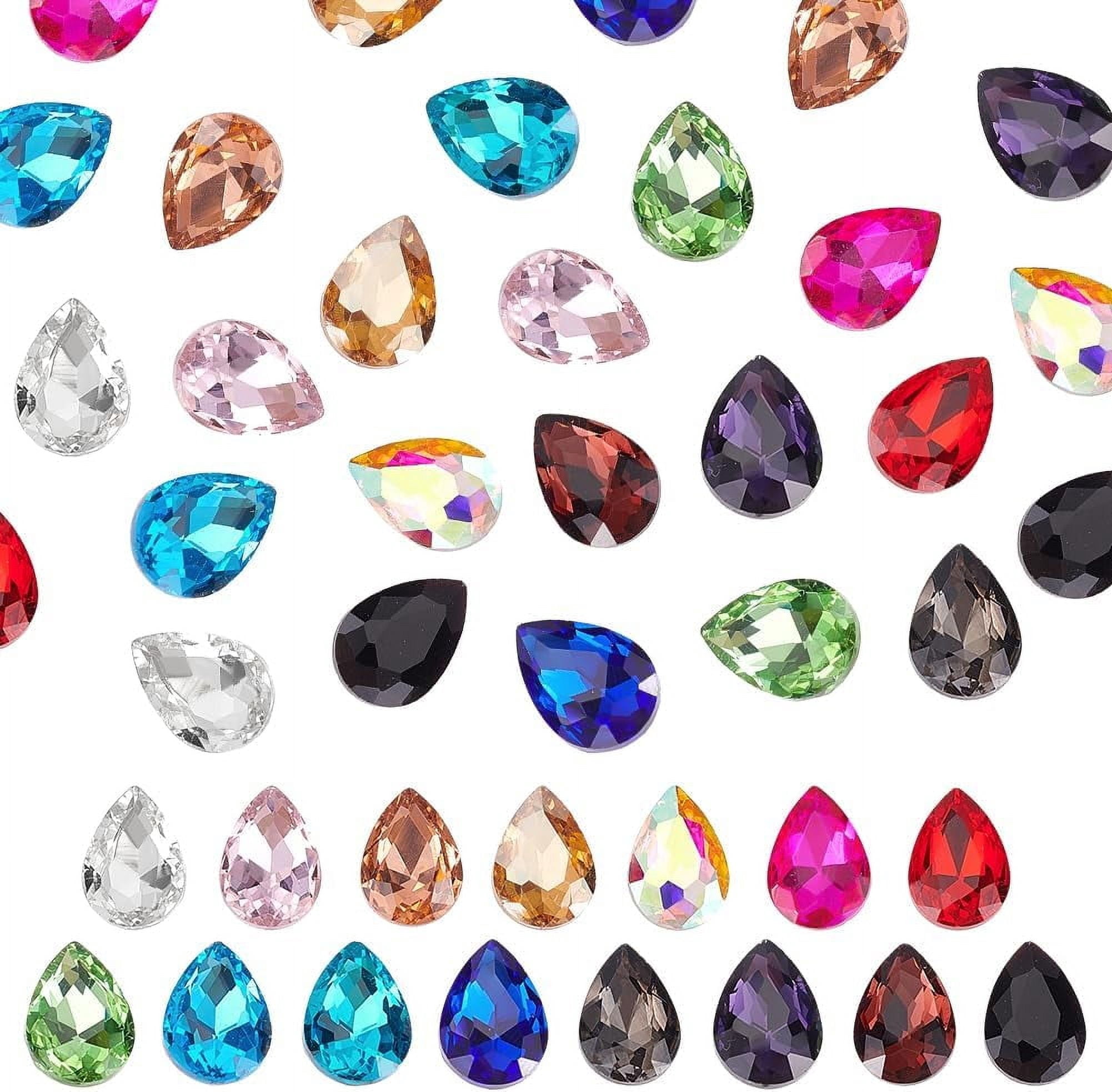 90pcs 15 Color Teardrop Point Back Rhinestone 14x10mm Colorful Glass ...