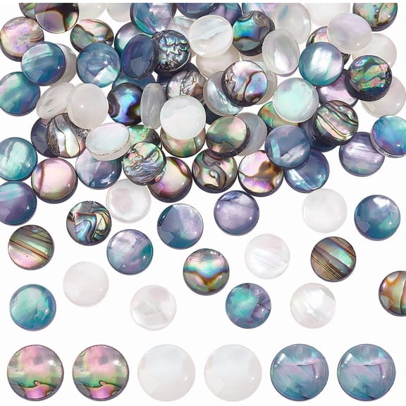 90pcs 3 Colors Imitation Abalone Shell Cabochons 8mm Flat Back Cabochons Half Round Cabochons Acrylic Dome Tile Gems Embellishments