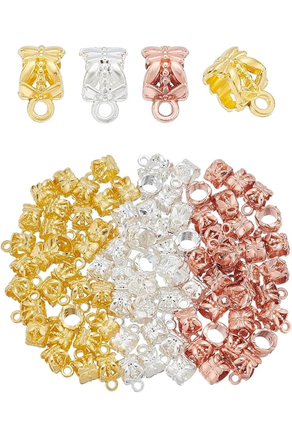 90pcs 3 Colors Tube Bails Alloy Tibetan Bail Charms With Loop 8mm Loose Spacer Charms Hanger Dangle Connector Links for DIY Jewelry Crafts Making Finding Mixed Color