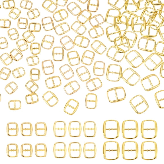 90pcs 3 style 2-Hole Alloy Buttons Cadmium Free Nickel Free Lead Free Rectangle Light Gold 13.5~26x11~22x1.5~2mm Hole: 4.5~10.5x6.5~11.5mm 30pcs/style