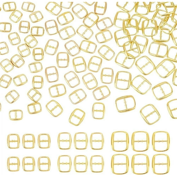90pcs 3 style 2-Hole Alloy Buttons Cadmium Free & Nickel Free & Lead Free Rectangle Light Gold 13.5~26x11~22x1.5~2mm Hole: 4.5~10.5x6.5~11.5mm 30pcs/style