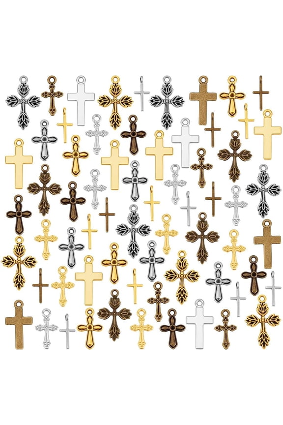 90pcs 5 Styles charms Pocket Crosses 3 Colors Keyrings Christian Key Chains for DIY Nativity Party Baptism Favors Sister Gifts Metal Decorative Bible Key Charms 17~25mm