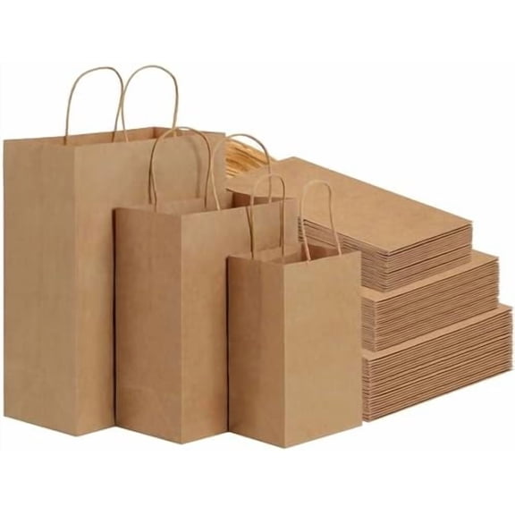 90pcs Brown Kraft Paper Bags with Handles Assorted Sizes Each Size 30pcs Paper Gift Bags with Handles Bulk,For Retail, Grocery, Wedding, Mother's Day
