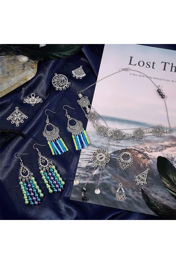 90pcs Chandelier Filigree Charms 15 Styles Dangle Chandelier Links Filigree Loops Connectors Flower Teardrop Components Charms Vintage Hoop Pendants for Necklace Earrings Jewelry Making