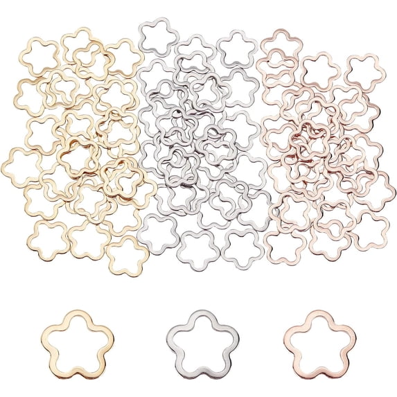 90pcs DIY 3 Colors Flower Linking Rings Stainless Steel Charm Links Manual Polishing Link Connectors for Bracelet Necklace Jewelry Making 14mm
